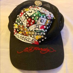 Ed Hardy “Love Is a Gamble” Rhinestone Trucker Hat